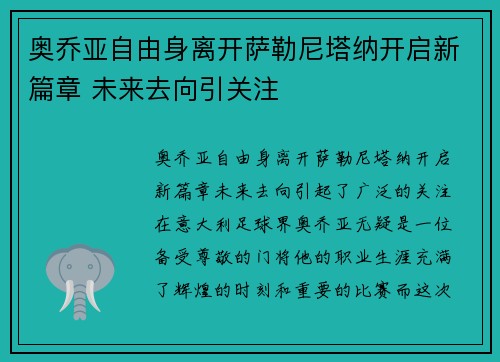 奥乔亚自由身离开萨勒尼塔纳开启新篇章 未来去向引关注 奥乔亚自由身离开萨勒尼塔纳开启新篇章 未来去向引关注